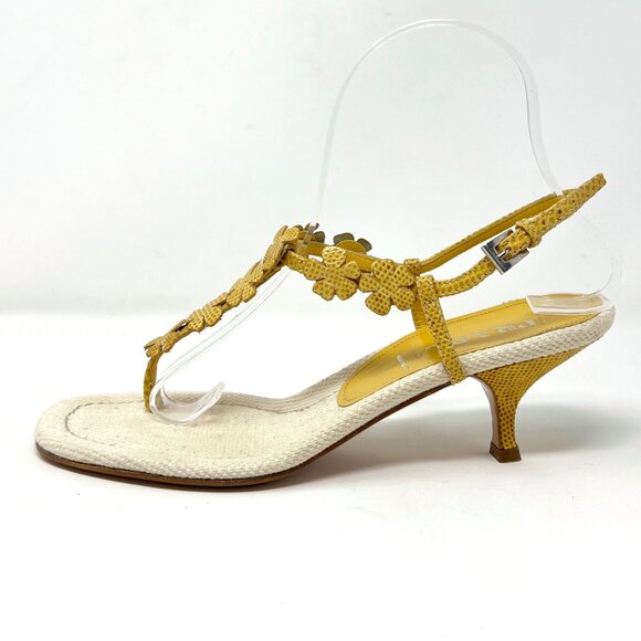 Vintage PRADA Y2K Floral Kitten Heels Size 37 | Yellow Woven Sandals - Picture 1 of 9